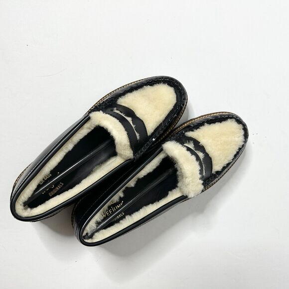 GH BASS Loafer Women 5.5 Black Leather Shearling Whitney Cozy Weejun Lug NEW - Picture 8 of 9